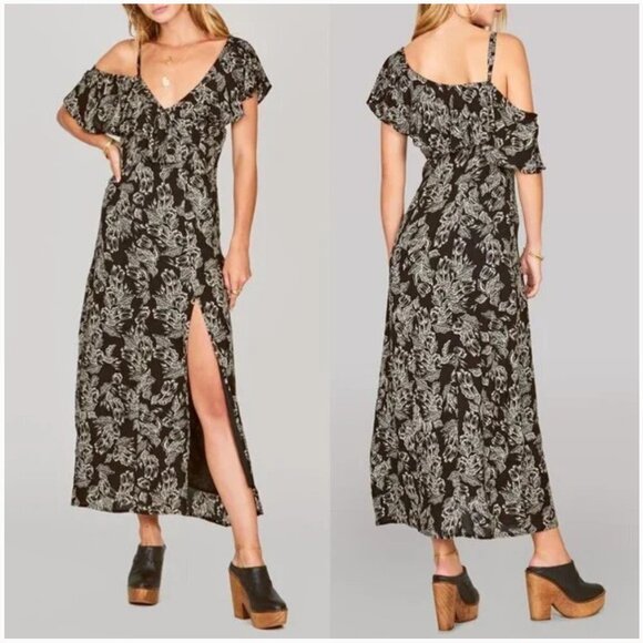 Amuse Society Dresses & Skirts - Amuse Society Black & White Floral Asymmetric Cold Shoulder Maxi Dress Large L
